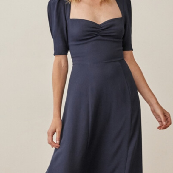 Reformation Matin Dress Navy Size 6, worn only once! - Picture 2 of 6